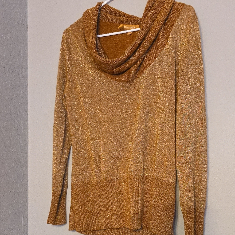 Ellen Tracy Gold Shimmer Cowl Neck Sweater – Elegant Knit